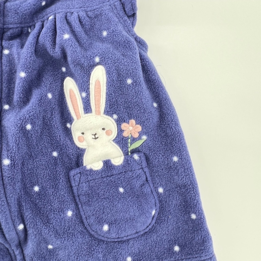Carter's Baby‎ Girl Hooded Fleece Robe 9M Purple Polka Dot Bunny Zip Front - Picture 3 of 7